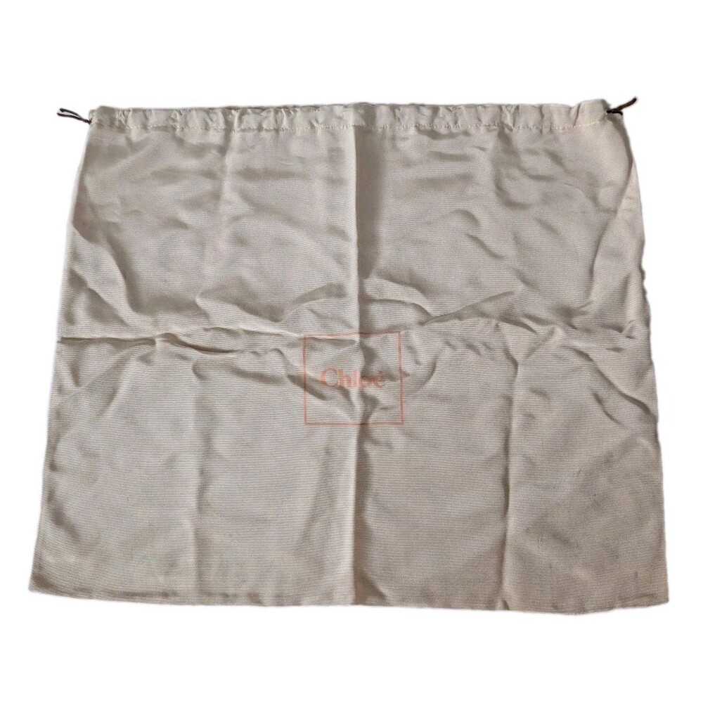 Chloe Large Dust Bag Beige Ribbed Fabric Pink Logo Drawstring 18.5x21